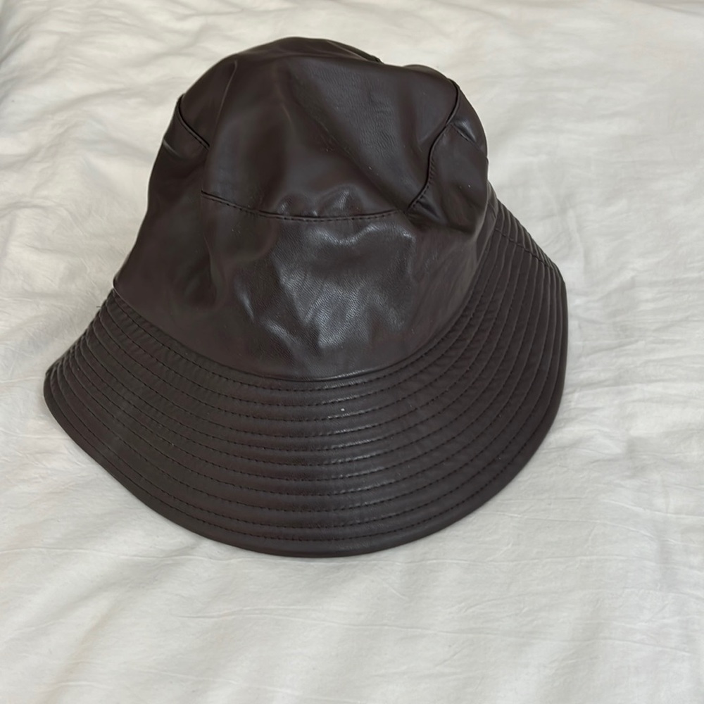 San Diego Hat company, faux leather dark brown bucket hat